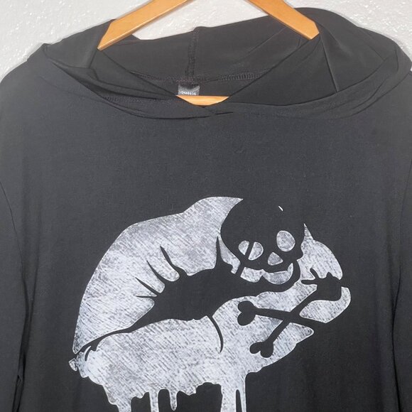 Ranlege Kissy Lips Large Black Long Sleeve Hood Lips Skull Pullover Fatal Kiss - Picture 3 of 15